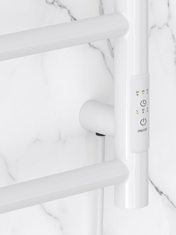 Полотенцесушитель электрический Стилье Формат 27 12528-6040 60x45 см, подключение справа, скрытое подключение справа, глянцевый белый, лесенка