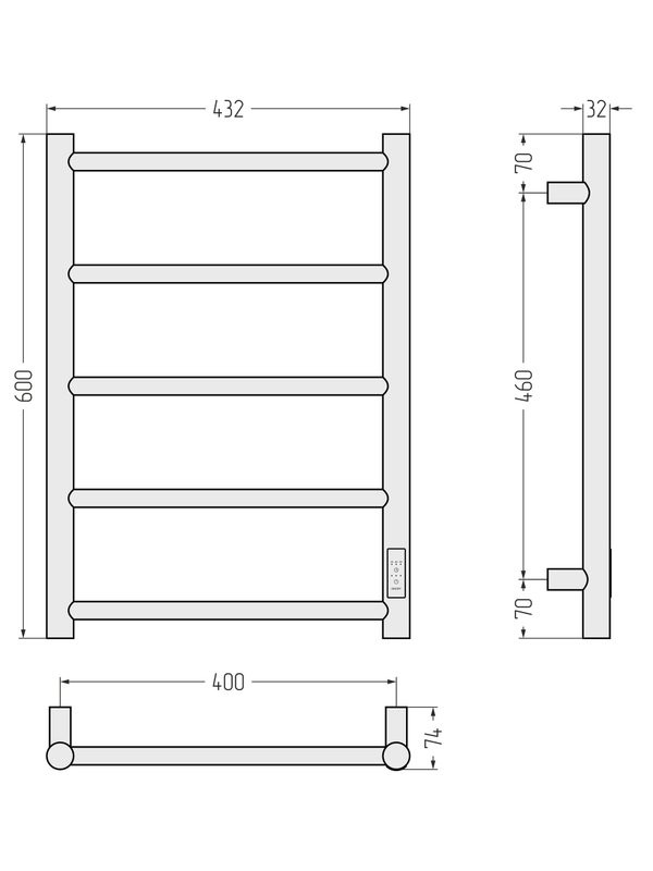 Полотенцесушитель электрический Стилье Формат 27 12528-6040 60x45 см, подключение справа, скрытое подключение справа, глянцевый белый, лесенка