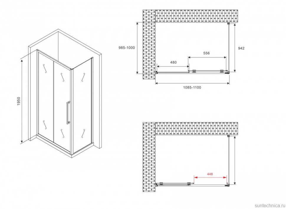 Душевой уголок Abber Schwarzer Diamant AG30110BMH-S100BM 110x100, профиль черный,  стекло матовое
