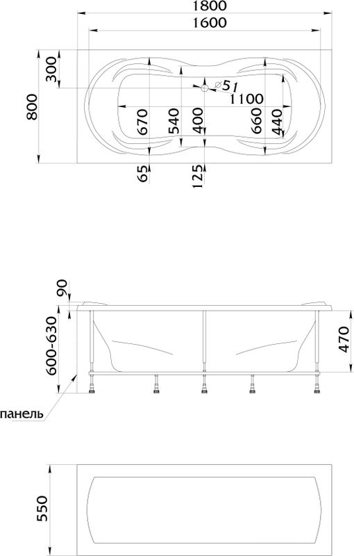 Акриловая ванна 1MarKa Dinamika Премиум 180x80 см, пристенная, белая, с каркасом, для двоих, с экраном, со сливом-переливом