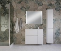 Мебель для ванной комнаты Style Line Барселона 90 L Люкс Plus, с бельевой корзиной, зеркало STWORKI Копенгаген