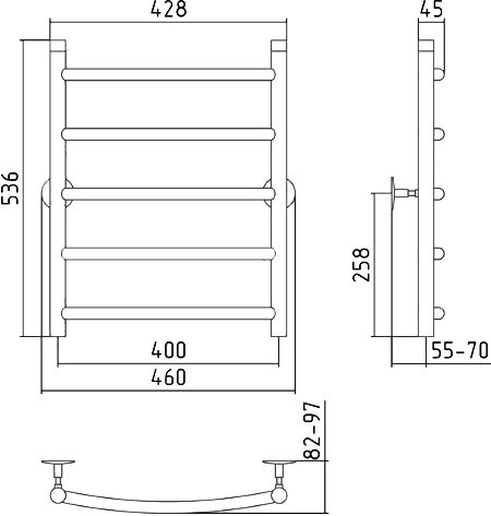 Полотенцесушитель водяной Стилье Универсал-50 00650-6040 55x45 см, глянцевый хром, лесенка