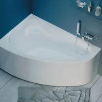 Акриловая ванна 1MarKa Lil L Премиум 140x90 см, угловая, левая, пристенная, белая, асимметричная, с каркасом, с экраном, с сиденьем, со сливом-переливом