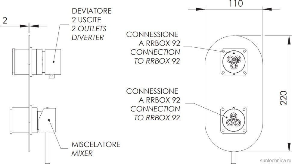 Встраиваемый смеситель для душа и ванны Remer X Style X92KB черный матовый