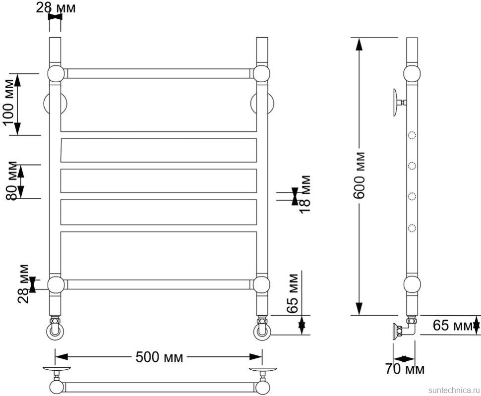Полотенцесушитель водяной Secado Флоренция 4 65x55 см, бронза, лесенка, латунь