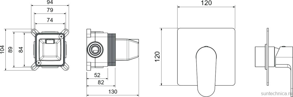 Встраиваемый смеситель для душа и ванны AQUATEK Оберон AQ1266CR С ВНУТРЕННЕЙ ЧАСТЬЮ, хром