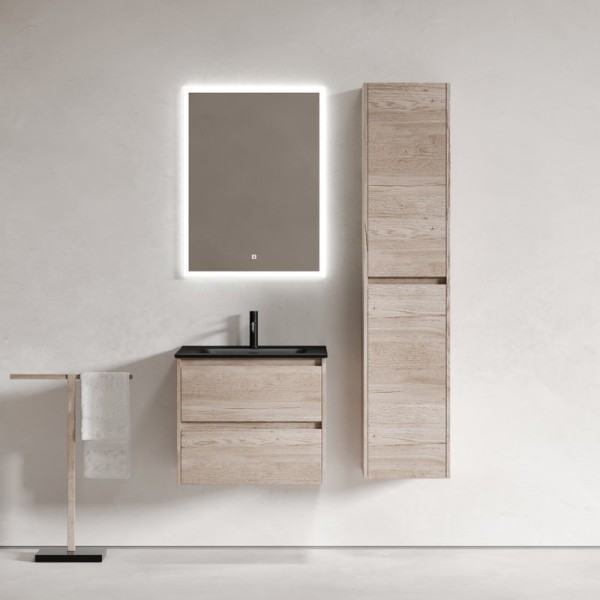 Мебель для ванной комнаты Sancos Libra 60 дуб галифакс натуральный, черная раковина CN7001MB