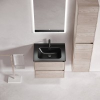 Мебель для ванной комнаты Sancos Libra 60 дуб галифакс натуральный, черная раковина CN7001MB