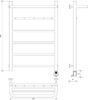 Полотенцесушитель электрический Secado Триада 1 КСП 85x55 см, подключение справа, глянцевый хром, лесенка, с полкой