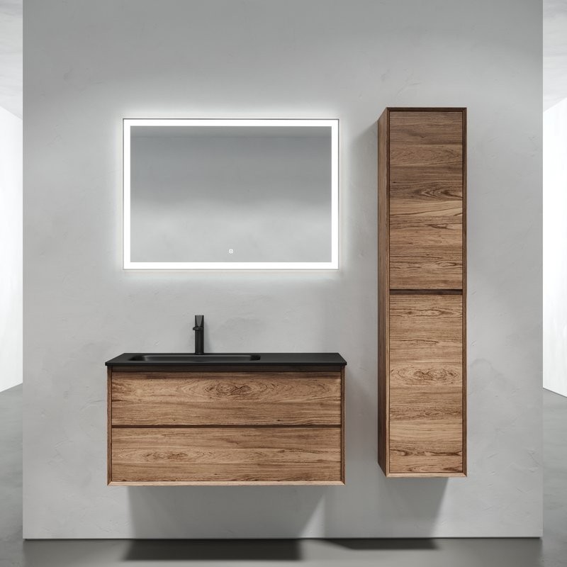 Мебель для ванной комнаты Sancos Marmi 2.0 100 L черная раковина, дуб чарльстон