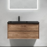 Мебель для ванной комнаты Sancos Marmi 2.0 100 L черная раковина, дуб чарльстон