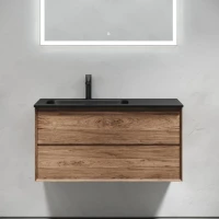 Мебель для ванной комнаты Sancos Marmi 2.0 100 L черная раковина, дуб чарльстон