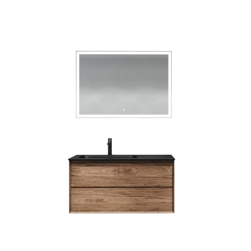 Мебель для ванной комнаты Sancos Marmi 2.0 100 L черная раковина, дуб чарльстон