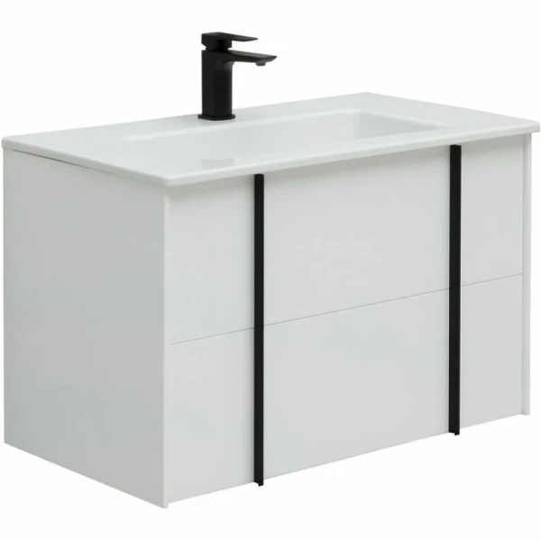 Тумба с раковиной Allen Brau Reality 80 подвесная, белый матовый, раковина Fantasy Flat 82x47, без перелива, белая