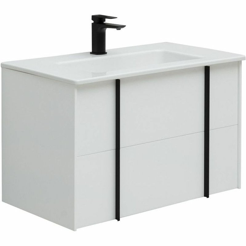 Тумба с раковиной Allen Brau Reality 80 подвесная, белый матовый, раковина Fantasy Flat 82x47, без перелива, белая