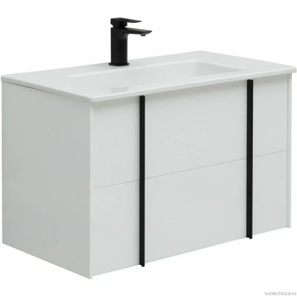 Тумба с раковиной Allen Brau Reality 80 подвесная, белый матовый, раковина Fantasy Flat 82x47, без перелива, белая