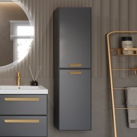 Шкаф пенал для ванной Cezares Eco 40 универсальный ручки сатиновое золото, grafito