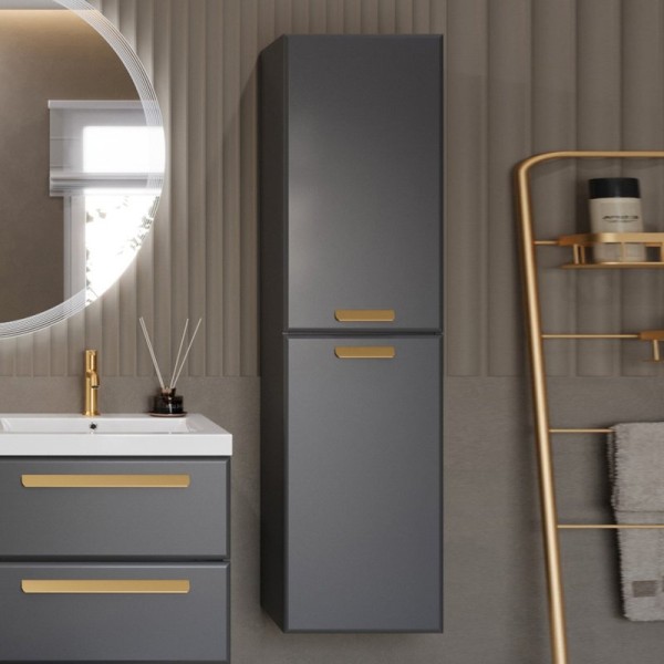 Шкаф пенал для ванной Cezares Eco 40 универсальный ручки сатиновое золото, grafito