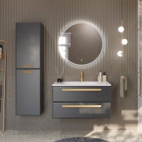 Шкаф пенал для ванной Cezares Eco 40 универсальный ручки сатиновое золото, grafito