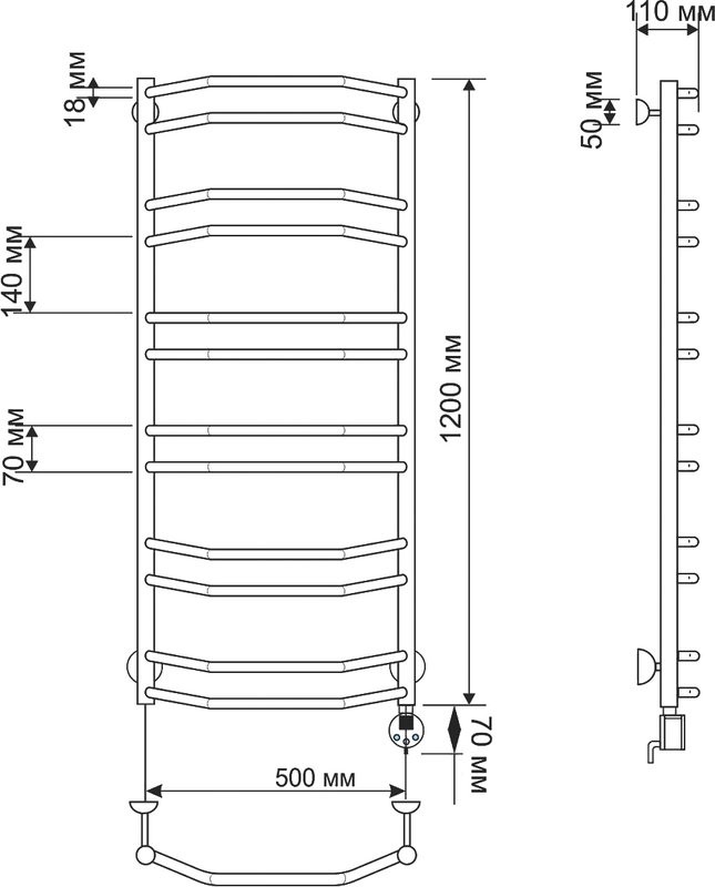 Полотенцесушитель электрический Secado Агата 4 125x55 см, подключение справа, бронза, лесенка, латунь
