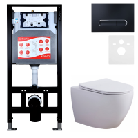 Комплект 3 в 1 Унитаз подвесной Esbano Azalea ESUPAZALW + Инсталляция Fram + Кнопка ESINOVL17MB цвет матовый черный