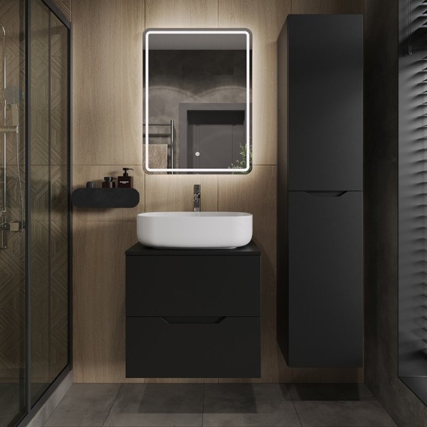 Мебель для ванной комнаты Orange Line 60 подвесная, 2 ящика, матовая черная с раковиной B07-540W