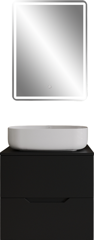 Мебель для ванной комнаты Orange Line 60 подвесная, 2 ящика, матовая черная с раковиной B07-540W