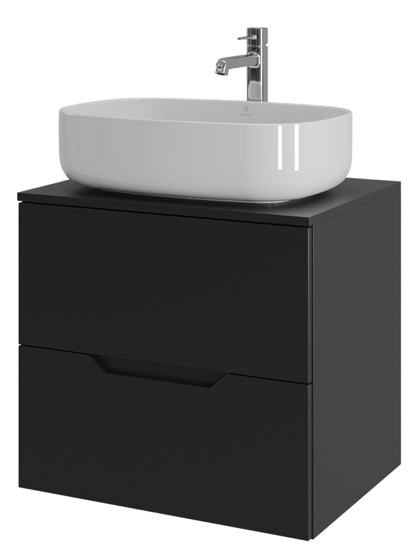 Мебель для ванной комнаты Orange Line 60 подвесная, 2 ящика, матовая черная с раковиной B07-540W