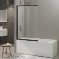 Шторка на ванну Berges River S Slider 065015 98 см, профиль черный матовый, стекло прозрачное