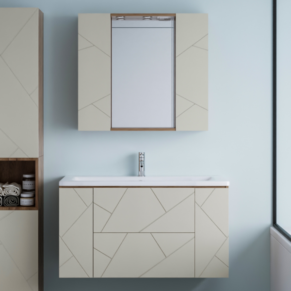 Мебель для ванной комнаты Бриклаер Кристалл 100 латте, дуб крафт табачный