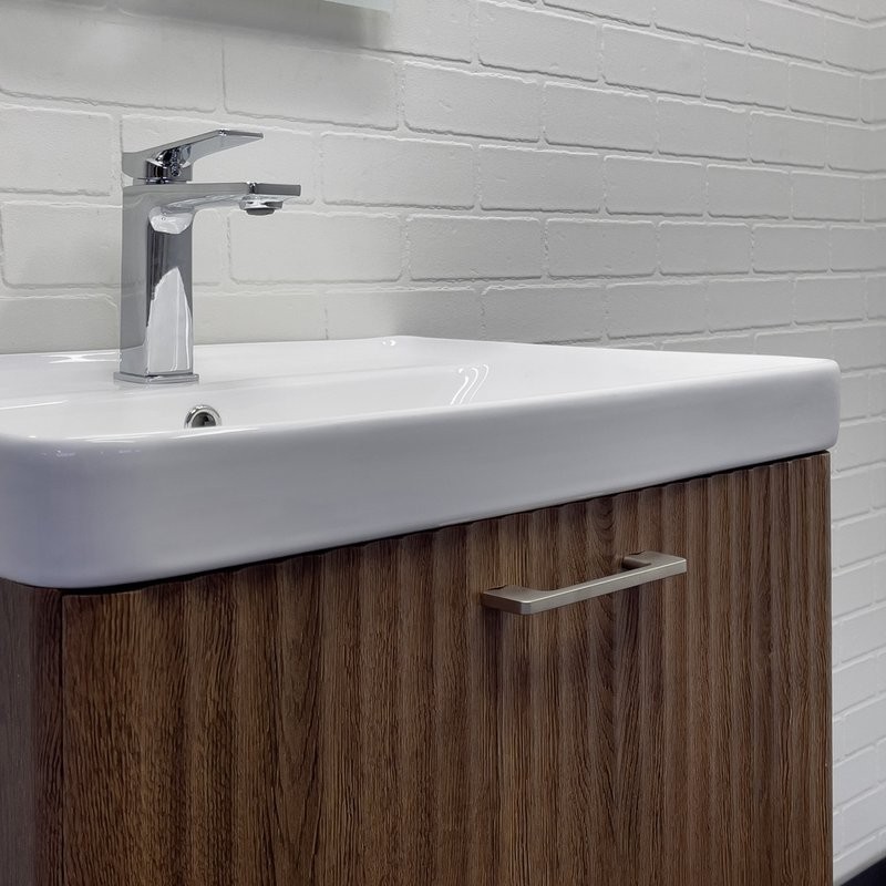 Тумба с раковиной Comforty Ангара 60П подвесная, темно-коричневый дуб