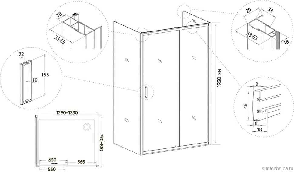 Душевой уголок Veconi Rovigo RV-046B 130x80