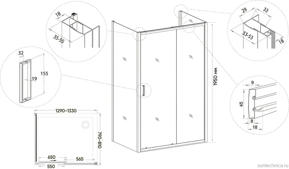 Душевой уголок Veconi Rovigo RV-046B 130x80