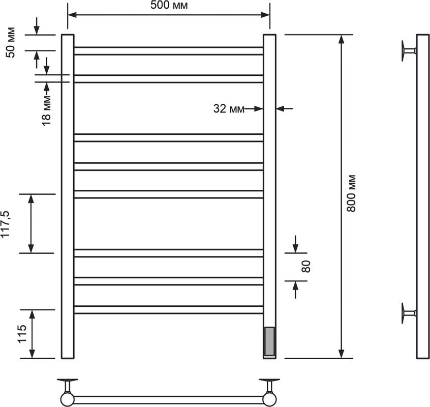 Полотенцесушитель электрический Comfysan Luce EC-8 80x55 см, подключение справа, слева, матовый черный, лесенка, из стали