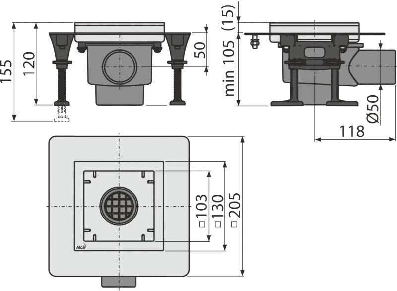 Душевой трап AlcaPlast APV APV130, без решетки