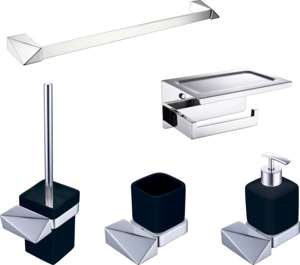 Набор Дозатор Boheme New Venturo + Стакан + Полотенцедержатель + Ершик + Держатель 10311-CR с полкой для телефона