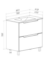 Тумба с раковиной Runo Lina 80 напольная, глянцевая белая