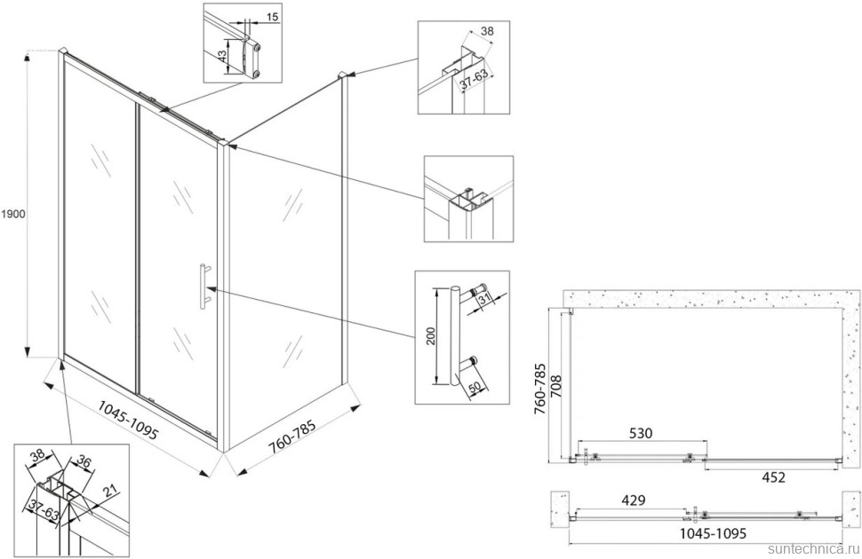 Душевой уголок Veconi Rovigo RV-072 110x80, профиль хром