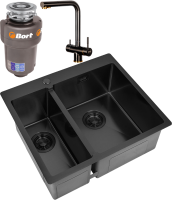 Комплект Мойка Zorg Light ZL R 590-2-510-R GRAFIT R, графит + Смеситель Inox SZR-7039 BR/GRAFIT бронза графит + Измельчитель Bort Titan 5000