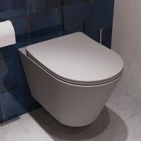 Унитаз подвесной Aqueduto Cone CON0130 безободковый, с микролифтом, серый матовый + Ершик Ridder Fashion 2001413 фиолетовый