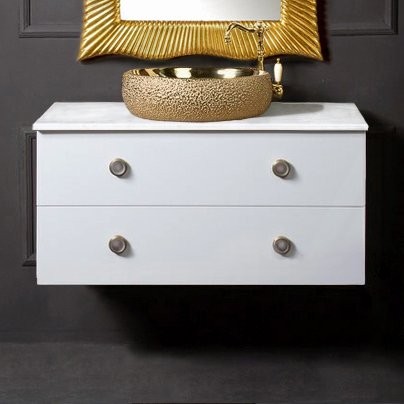 Тумба с раковиной Armadi Art NeoArt 100 белая с ручками Satine золото