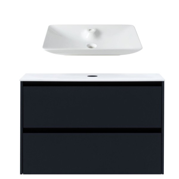 Тумба с раковиной Allen Brau Activity 100 с подсветкой, матовый антрацит, черный браш, столешница белая, раковина Fantasy Y 64x40, белая