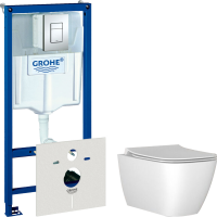 Комплект Унитаз подвесной Ideal Standard I Life B T461401 безободковый, euro white + Крышка T500301 с микролифтом + Инсталляция Grohe Rapid SL 38775001H 4 в 1 с кнопкой смыва и шумоизоляцией