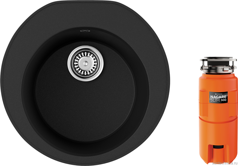 Комплект Мойка Omoikiri Miya 50R-BL чёрная + Измельчитель Nagare slim 500