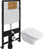 Комплект Унитаз подвесной STWORKI Дублин SETK3504-0605-001-1-6000 с микролифтом + Инсталляция EWRIKA ProLT 0026-2020 + Кнопка 0053 золото матовое