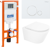 Комплект Унитаз подвесной BelBagno Tre BB8001CHR/SC безободковый, с микролифтом, инсталляция BB002-80 с кнопкой BB014-SR-BIANCO