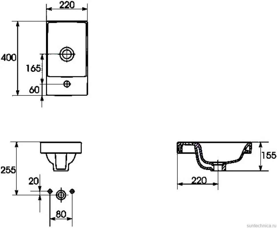 Тумба с раковиной Aquanet Нота 40 R, Moduо
