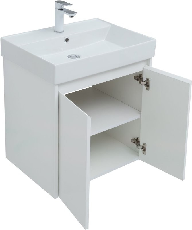 Тумба с раковиной Aquanet Nova Lite 60 белый глянец, с дверками