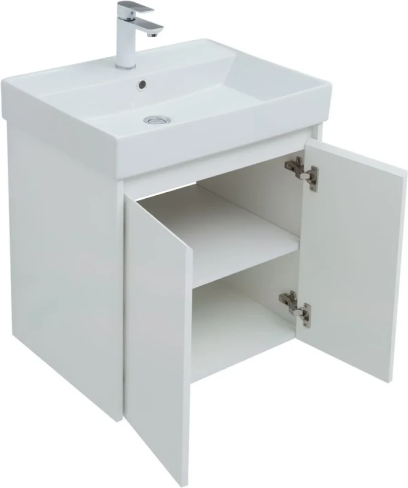 Тумба с раковиной Aquanet Nova Lite 60 белый глянец, с дверками