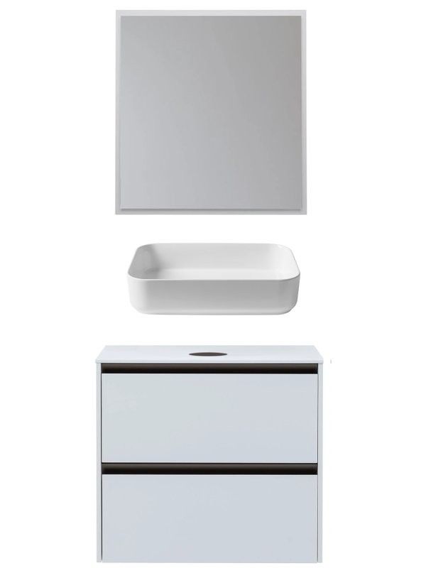 Мебель для ванной комнаты Allen Brau Activity 70 с подсветкой, матовый белый, олива браш, столешница белая, раковина Fantasy Quad 50, белая